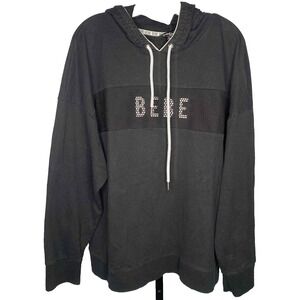 Bebe Sport Women's Sweatshirt Hoodie Mesh Logo Size 3X Black athleisure‎
